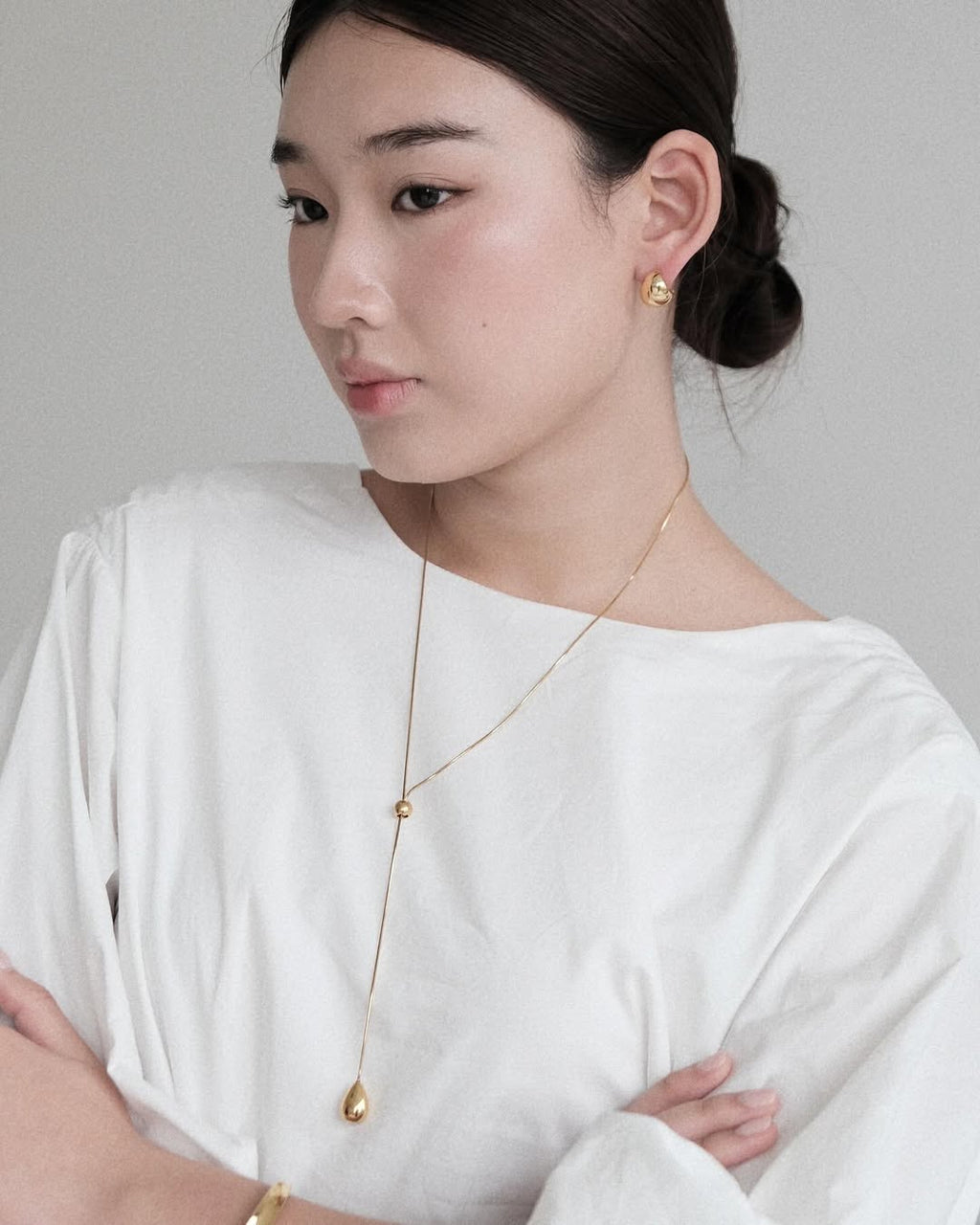Gold Teardrop Lariat Necklace, Minimalist Y Necklace