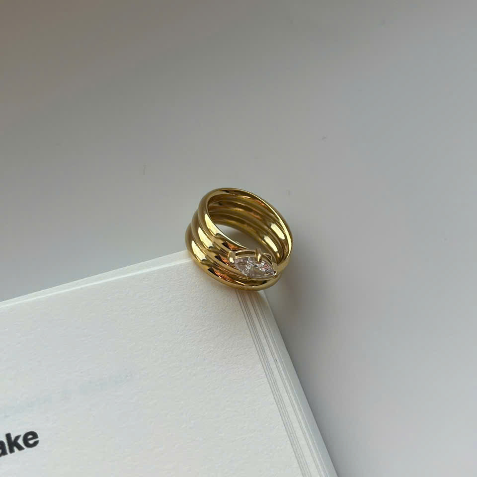 Marquise Crystal Ring, Gold Statement Ring