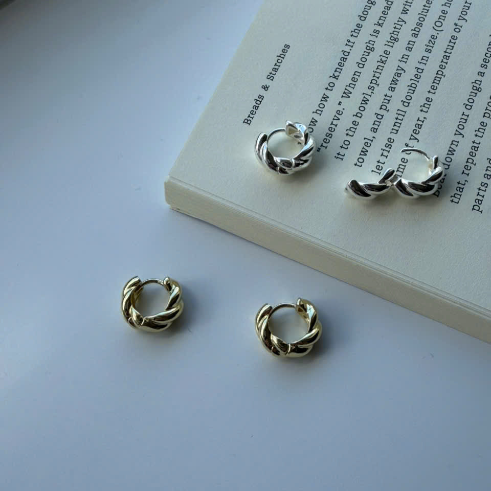 Twisted Rope Huggie Hoop Earrings, Chunky Gold Mini Hoops