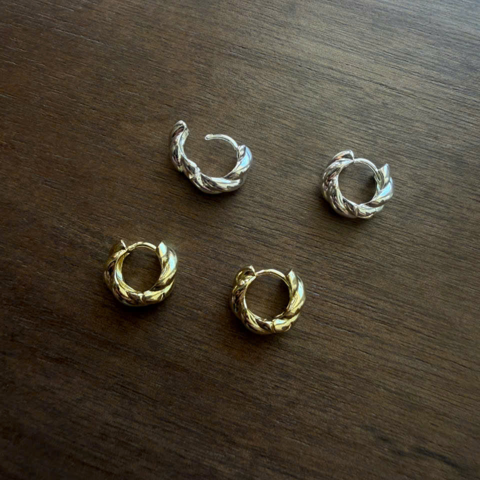 Twisted Rope Huggie Hoop Earrings, Chunky Gold Mini Hoops