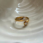 Adjustable Open Band Gold Wrap Ring with Pear Crystal