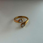 Adjustable Open Band Gold Wrap Ring with Pear Crystal