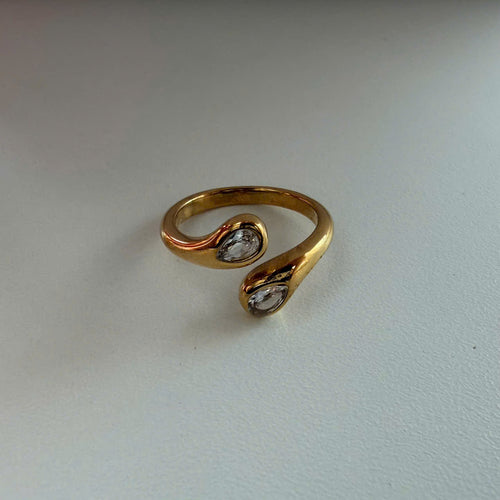 Adjustable Open Band Gold Wrap Ring with Pear Crystal
