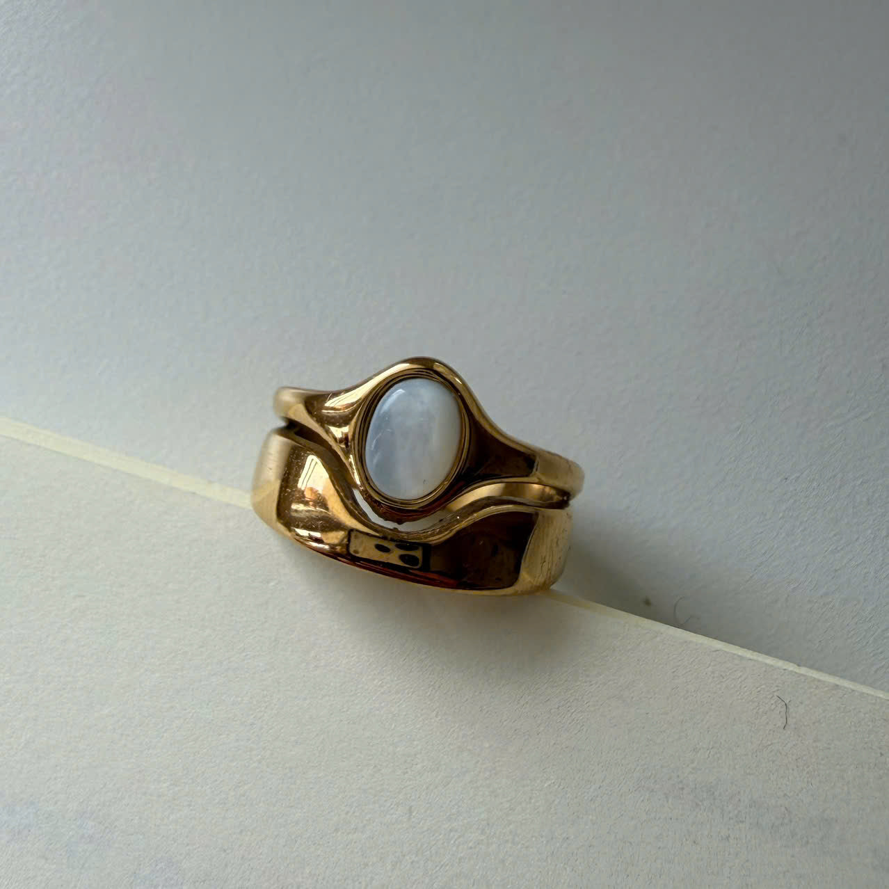 Gold Double Band Ring with White Stone