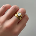 Gold Double Band Ring with White Stone