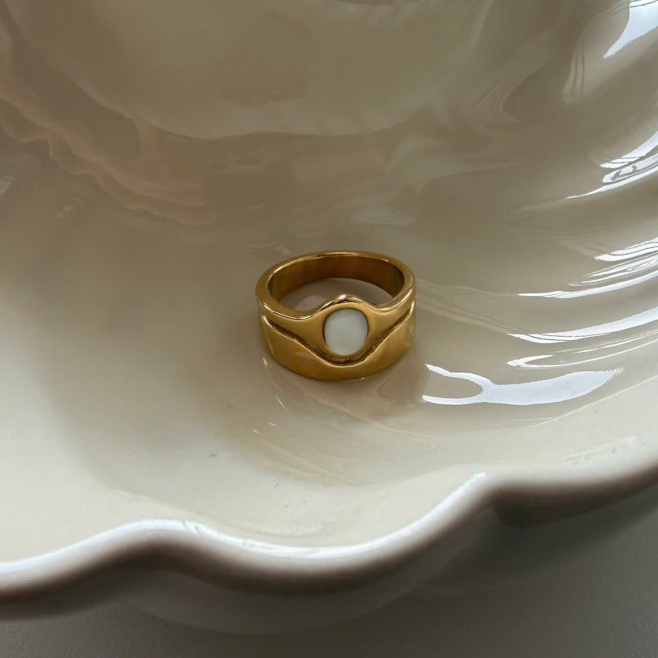 Gold Double Band Ring with White Stone