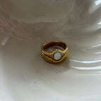 Gold Double Band Ring with White Stone