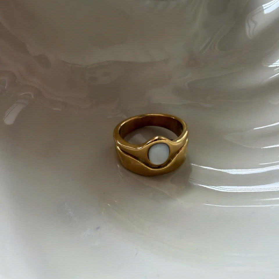 Gold Double Band Ring with White Stone
