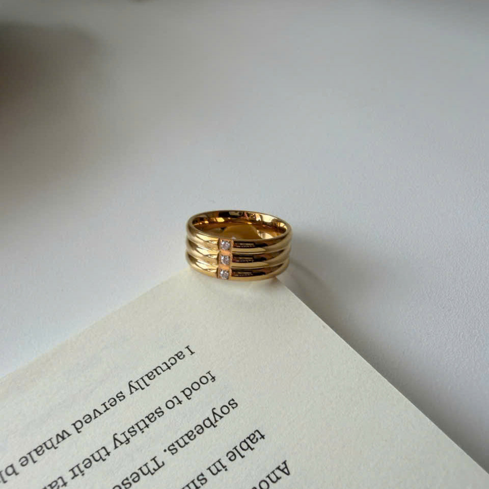 Gold Gemstone Band Ring, Colorful Crystal Ring, Chunky Gold Ring
