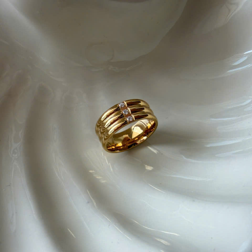 Gold Gemstone Band Ring, Colorful Crystal Ring, Chunky Gold Ring