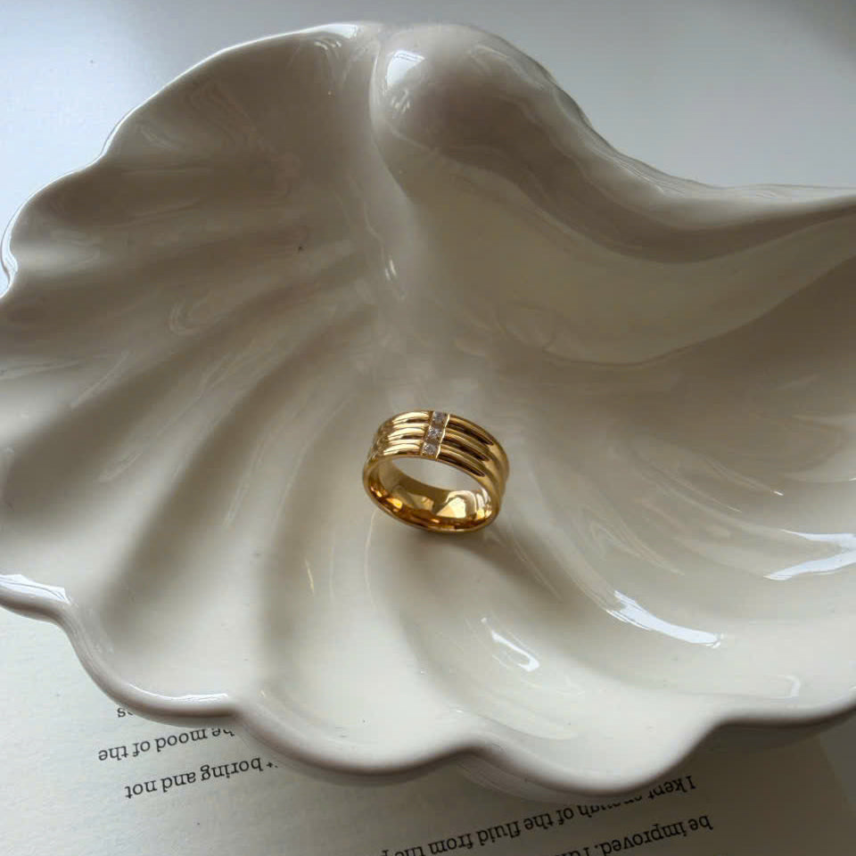 Gold Gemstone Band Ring, Colorful Crystal Ring, Chunky Gold Ring