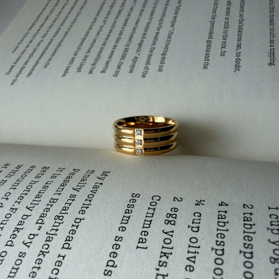 Gold Gemstone Band Ring, Colorful Crystal Ring, Chunky Gold Ring