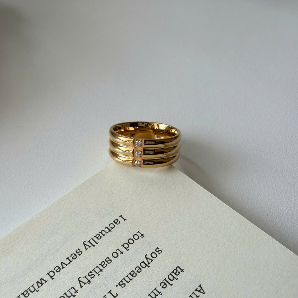 Gold Gemstone Band Ring, Colorful Crystal Ring, Chunky Gold Ring