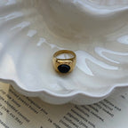 Gold Signet Black Stone Ring