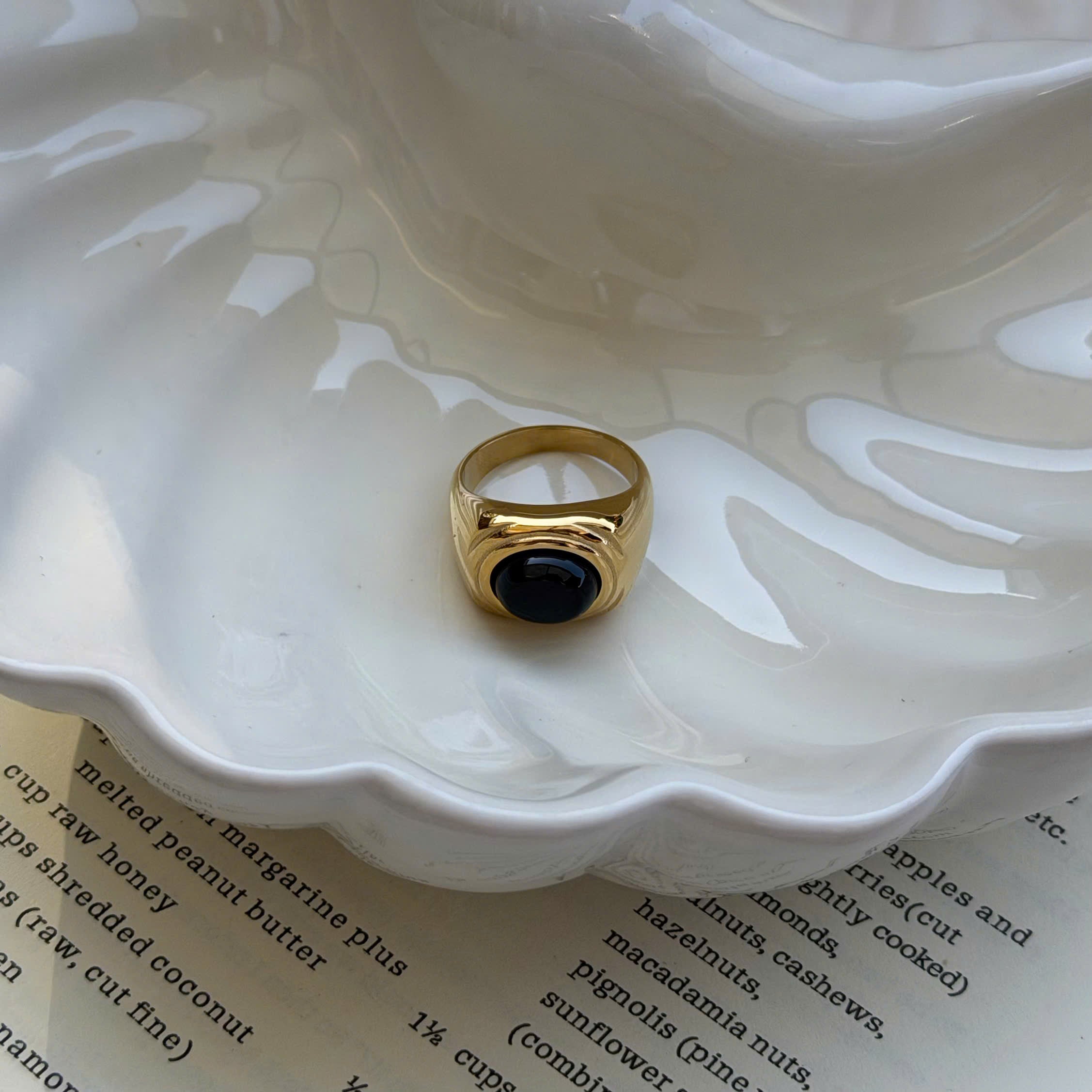 Gold Signet Black Stone Ring