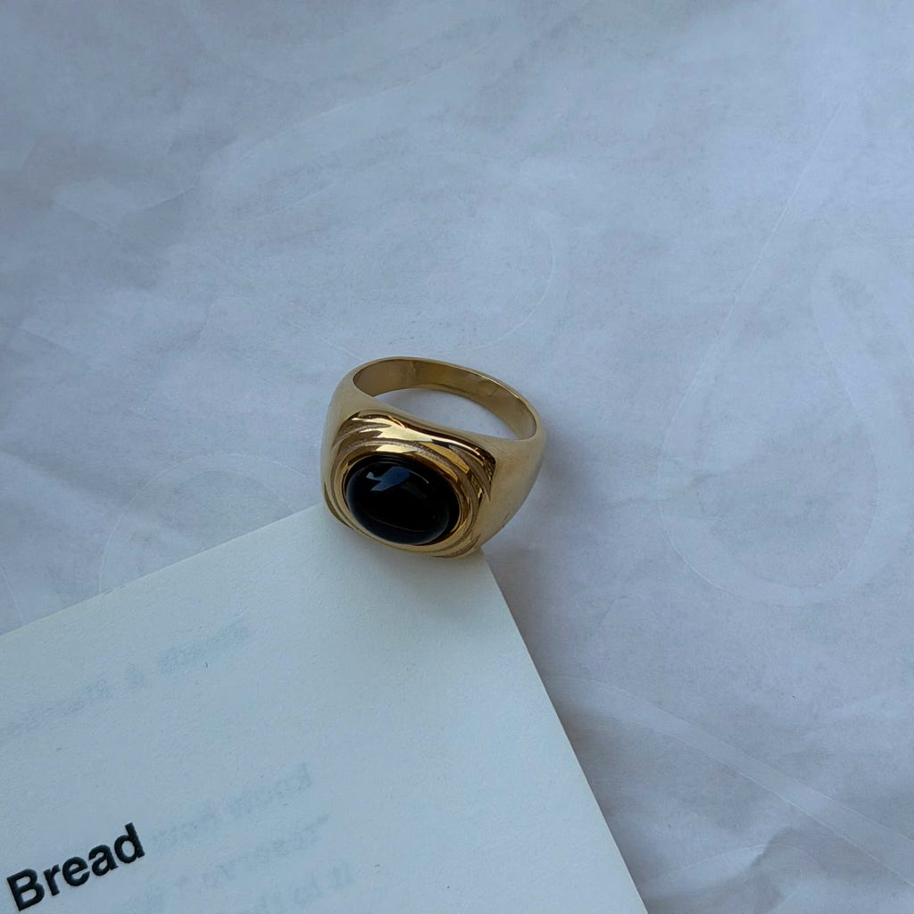 Gold Signet Black Stone Ring