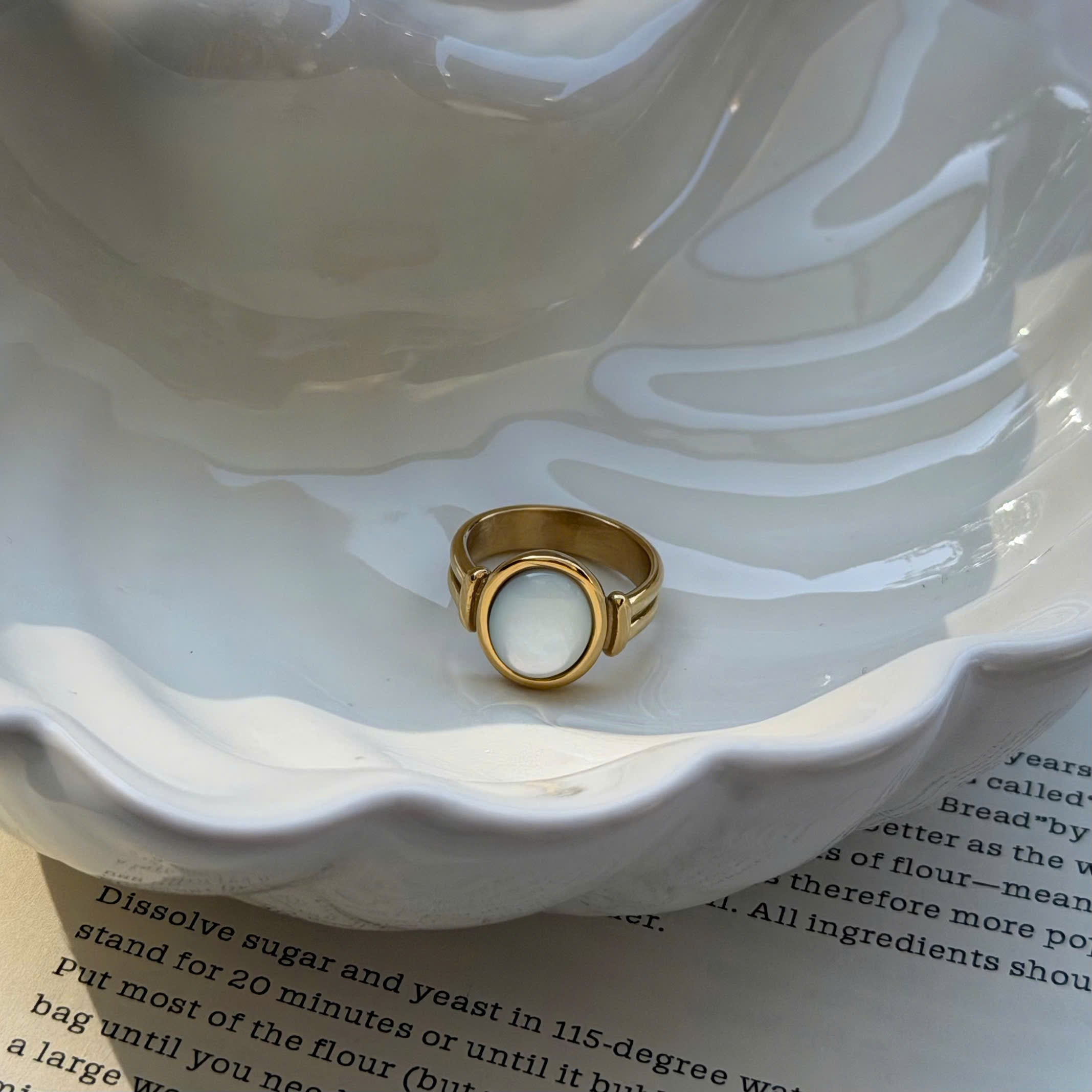 Mother of Pearl Gold Statement Ring